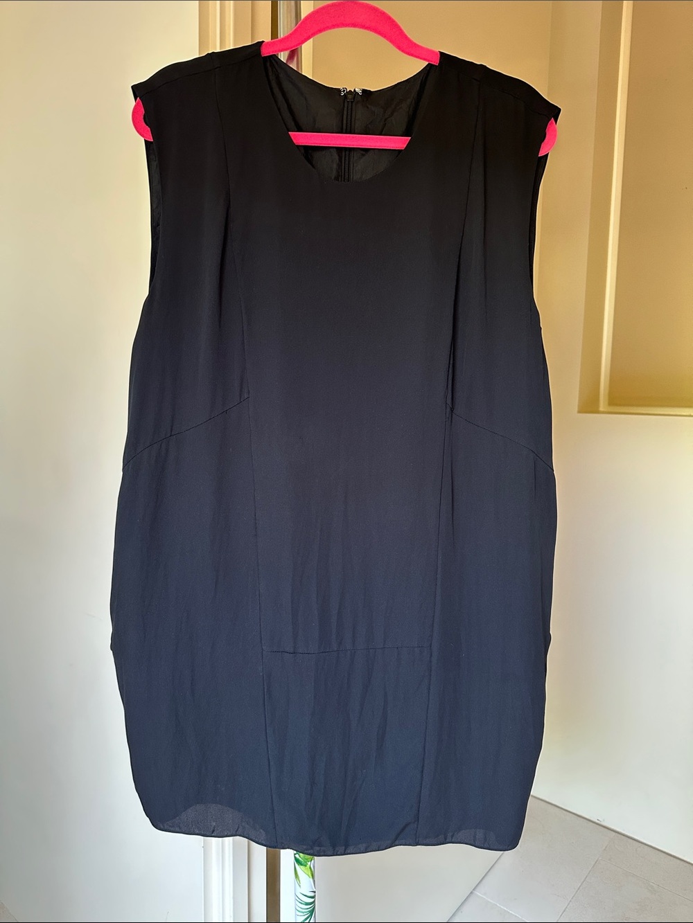 Women's BLK DNM  Sleeveless Black Silk Shift Dress With Pockets